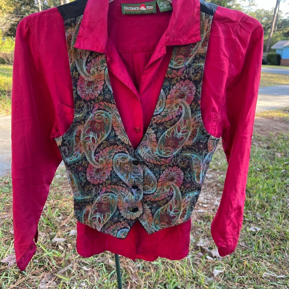 Outback Red Paisley Vest with Vibrant Red Blouse